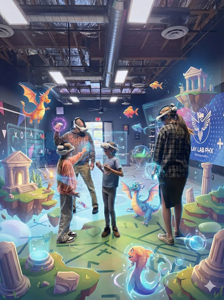 Group adventure in virtual reality game at PlayLab PHX Arizona VR entertainment destination